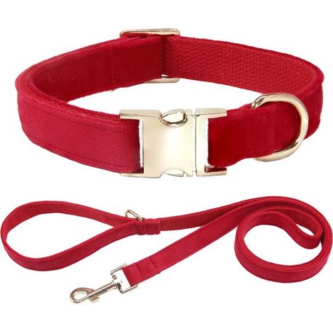 Conjunto de collar y correa para perros pequeños，Material de pana suave，Agradable para la piel y cómodo，Adecuado para paseos diarios，Verde (1/5)