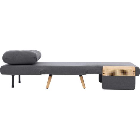 Poltrona letto 3 in 1 grigia in lino con schienale reclinabile a 5 posizioni e braccioli in rattan (1/5)