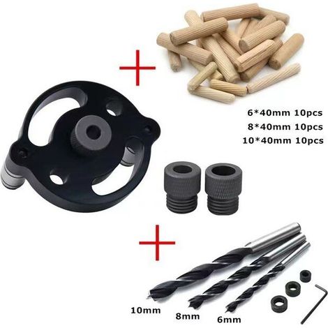 Set di 41 dime autocentranti per tasselli, guida di foratura per tasselli, guida di foratura da 7 cm per la lavorazione del legno, foro verticale in faggio con manicotto di punta da 6/8/10 mm