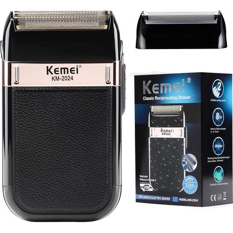 Rasoir Électrique Sans Fil et Rechargeable pour Hommes, Idéal les Voyages, Shaver Humide Sec, Couper Cheveux la Barbe, Cadeau Hommes Noir - (1/5)