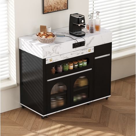 Desserte de cuisine extensible à roulettes, avec prises, noir OKMYHOME (1/5)