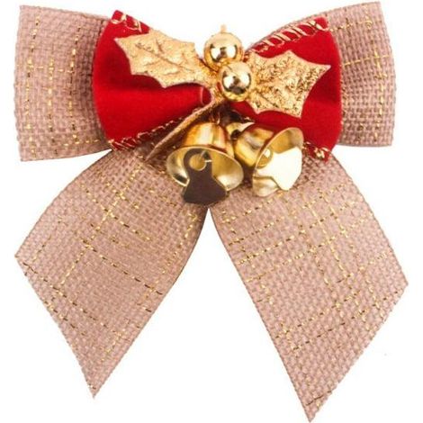 Noeuds de Noël en lin avec mini cloches, décorations de Noël, décorations de fête d'anniversaire de mariage, paquet de 5 (1/5)