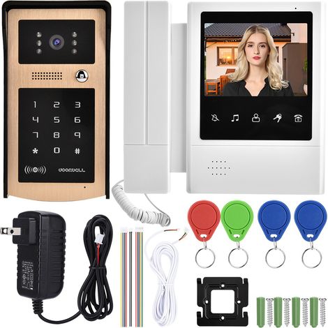 Sonnette vidéo avec écran LCD couleur tactile 4,3 pouces, interphone de porte, système d'entrée, prise US 100-240V (1/5)