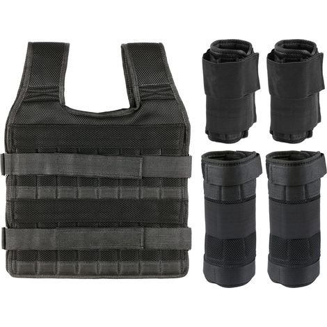 Gilet de Poids de 35 Kg avec Poids de 6 Kg pour les Jambes et 5 Kg pour les Bras, Gilet D'entraînement Réglable avec 32 Poches, Tissu en, Bretelles Absorbant les Chocs, (1/5)