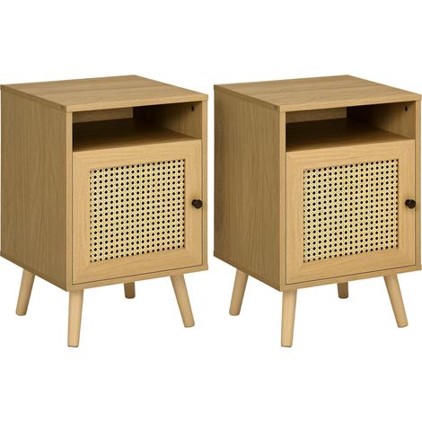 Table de chevet table de nuit avec placard porte cannage et niche design vintage 39 x 35 x 60 cm naturel (1/5)