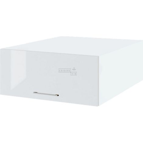 Meuble haut grande profondeur de cuisine Bellissi Blanc Brillant 1 porte relevable L 80 cm - Porte avec poignée apparente White (1/5)