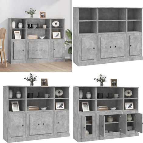 Buffets 3 pcs gris béton bois d'ingénierie - Buffet Design Moderne - Meuble Rangement Cuisine - Armoire Murale - Étagère Ouverte - Mobilier Salon - Home & Living (1/5)