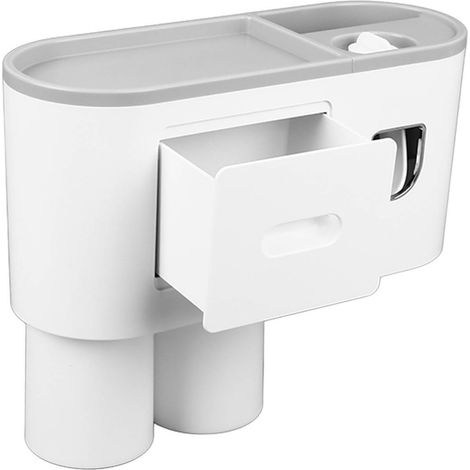 Porte-brosses à dents mural avec 2 porte-brosses, distributeur automatique de dentifrice, organisateur de rangement multifonctionnel pour salle de bain (1/5)