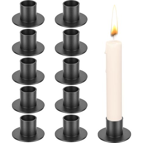 Lot de 10 bougeoirs en métal noir - Bougeoirs modernes en métal pour bougies à tige - Pour salon, salle à manger, mariage, décoration de table (1/5)