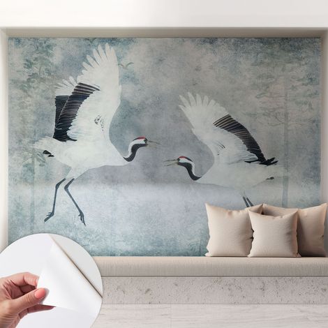 Papier peint adhésif autocollant pour salon chambre à coucher tendance et originale Grues harmonieuses 208x146 cm (1/5)