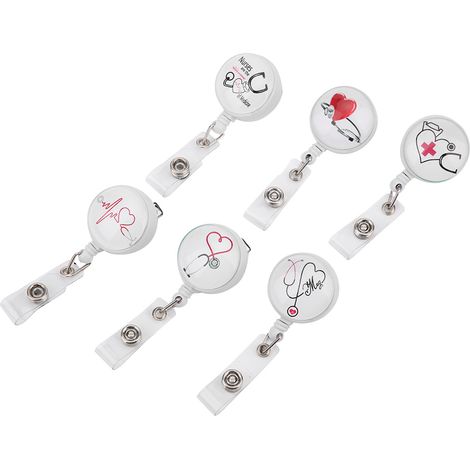 Lot de 6 Porte-Badges Rétractables Pratiques avec Clip Rotatif 360° et Cordon 79 cm en ABS pour Soignant Carte ID (1/5)