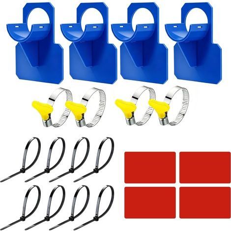 Lot de 4 supports de tuyau de piscine - Avec colliers de serrage et serre-câbles - Convient pour tuyau de piscine de 30 à 37 mm de diamètre - Bleu (1/5)