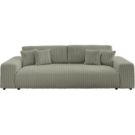 CAISA - Canapé d'angle convertible gros velours côtelé 4 places - Vert (1/5)