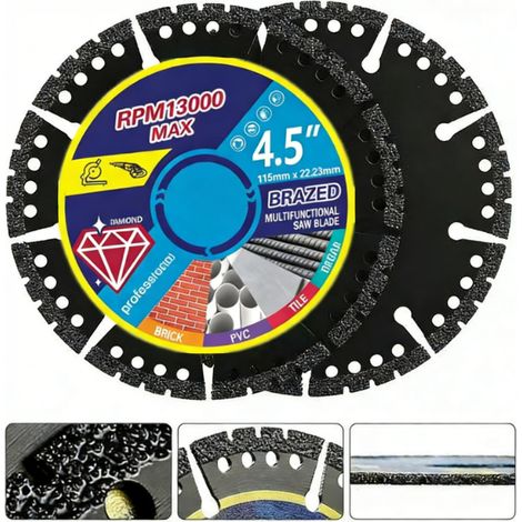 4,5-Zoll-Trennscheiben, 2er-Pack - zum Trockenschneiden von Metall, Fliesen, Stein und Kunststoff - kompatibel mit Winkelschleifern und anderem Schneidwerkzeugzubehör. (1/5)