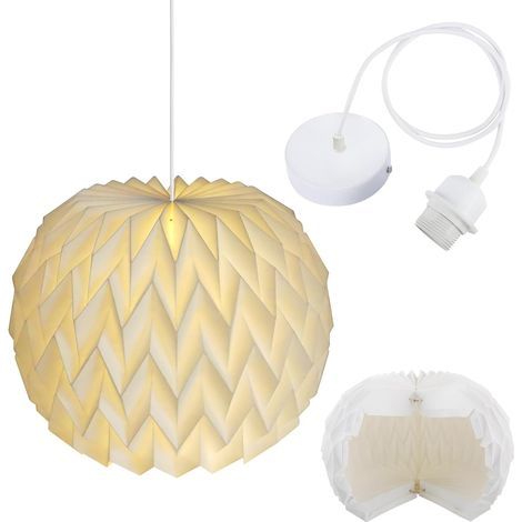 Spherical Paper Lampshade, Origami Design, 1m Suspension Cable, E27 Bulb, For Living Room, Cafe, Studio (1/5)