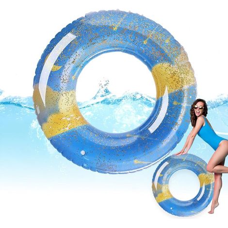 Inflatable transparent rainbow glitter float, durable and buoyant, made of rubber, for swimming pool, beach and summer parties, for children and adults. (1/5)