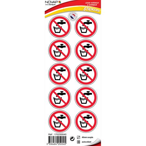Planche 10 Pictogrammes Ø 40mm - Interdiction de Boire de l'eau - 4250045
