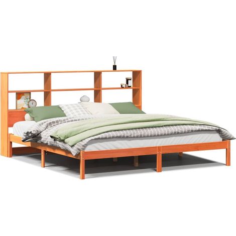 Maison Exclusive - Lit bibliothèque sans matelas cire marron 200x200 cm pin massif (1/5)