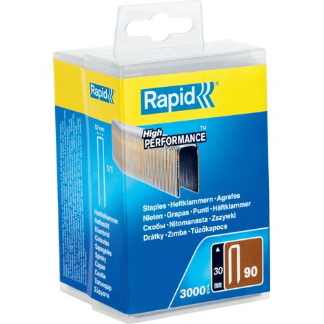 RAPID - Agrafes à couronnes étroites n°90/30mm - Boîte polypro 3000 - Fixation de panneaux de bois épais - (5000125)