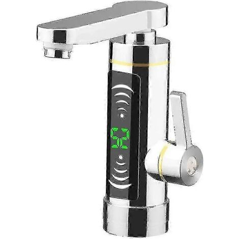 Robinet chauffe-eau électrique instantané Yujia 3000 W avec affichage LED numérique, mitigeur pivotant à 360° pour cuisine et salle de bain, ABS argenté, prise européenne (1/5)
