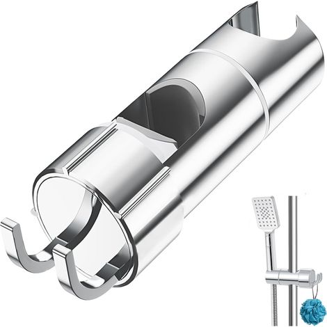 Support de Pommeau de Douche, Réglable et Universel pour Barre 16–27 mm, avec 2 Crochets Pratiques, en ABS Chromé, Rotation à 360°, Sans Percage, Installation Facile et Rapide (1/5)