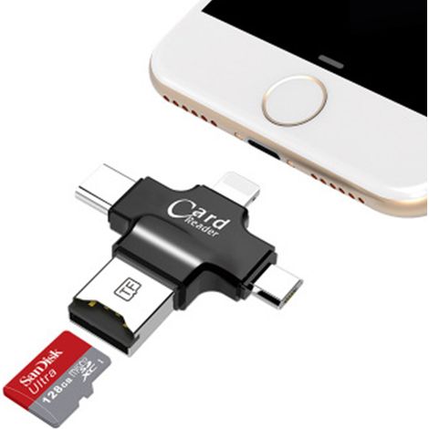 Lecteur De Carte SD - 4 En 1 USB-C Micro USB USB 2.0 Lightning - Compatible iPhone iPad Android Mac PC - Jusqu'à 128 Go (1/5)