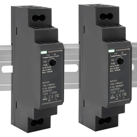 Lot de 2 blocs d'alimentation pour rails DIN 12 V : 12 V CC 15 W 1,25 A, HDR-15-12 Alimentation à découpage Rails DIN Rails Transformateur pour système d'automatisation industrielle (1/5)