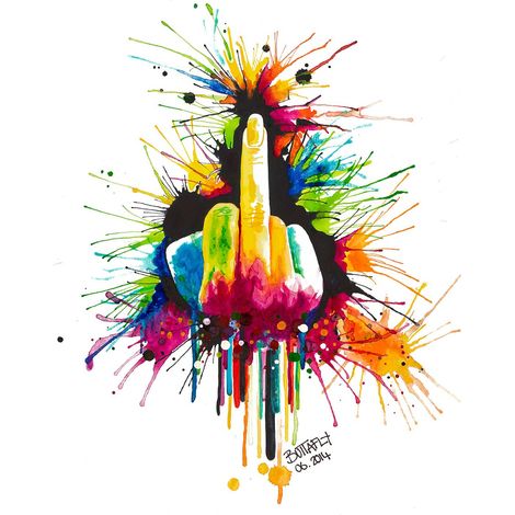 Tableau multicolore chambre d'ado | Tableau street art idéal salon moderne | Tableau sur toile graffiti avec majeur en l'air 0,5 x 0,7 m (1/2)