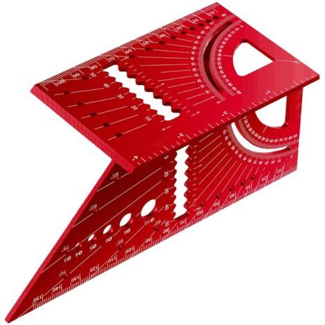 Équerre de mesure en alliage d'aluminium, outil de mesure d'angle d'onglet 3D de 45 à 90 degrés, équerre, pour le travail du bois, rouge (1/5)