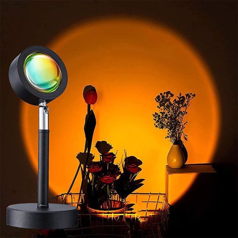 Lampe de coucher de soleil avec interface USB, lumière arc-en-ciel, veilleuse LED, 24 couleurs, 4 modes dynamiques, deux télécommandes, rotation à 180°, idéale pour les selfies/la photographie/les fêt (1/4)