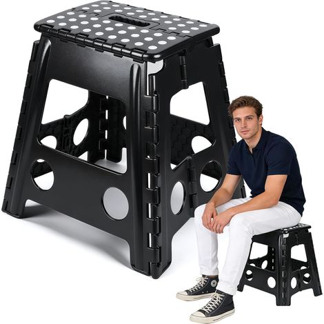 45CM Tabouret Pliable en Plastique pour Maison et Extérieur,Chaise Portable pour Adultes et Enfants,Conception Stable et Antidérapante,Tabouret Maison,Cuisine,Salle de Bain,Camping,Voyage,Noir (1/5)