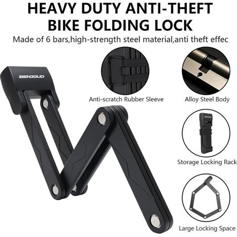 Candado para bicicleta, candado plegable con soporte para llave, candado de acero aleado, candado plegable de alta seguridad (1/3)