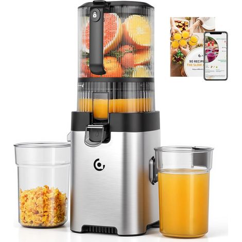 Entsafter - Slow Juicer mit 158MM große und Größere Einfüllschacht für Ganze Obst und Gemüse - 2 Siebfilter für frische Säfte, Nussdrinks & Sorbet, Spülmaschinengeeignete- Silber/Schwarz (1/5)