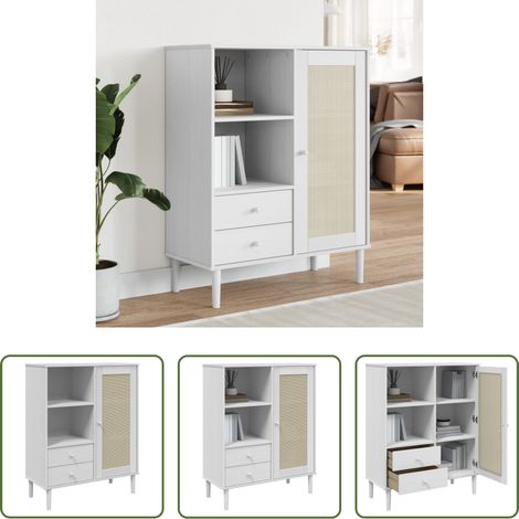 Kiefernholz - Highboard SENJA Rattan-Optik Weiß 90x40x112 cm Kiefernholz (1/5)