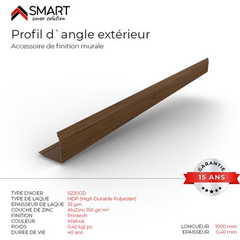 Bravo The Smart Solution – Profil d'angle extérieur en tôle bac acier – Longueur 2m – Coloris walnut Printech – Pour bardage et couverture esthétique (1/2)