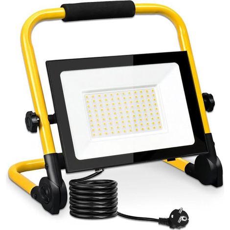 Projecteur De Chantier Led 100 W 6000 K Blanc Froid Avec Prise Et Support Pliable Ip66 Étanche Pour Réparation Automobile,Ga[CA149] (1/5)