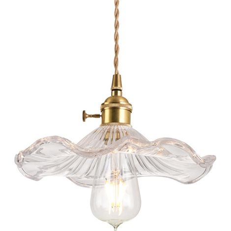 Suspension avec abat-jour en verre en forme de feuille de lotus, style industriel vintage E27, lampe suspendue de plafond, ferme, salle à manger, îlot de cuisine, lustre (Transparent) (1/5)