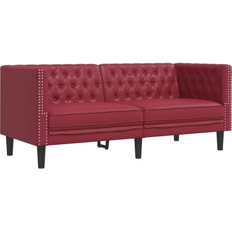 Canapé  Sofa à 2 places Chesterfield rouge bordeaux similicuir