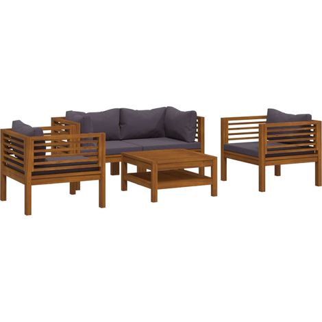 Salon de jardin 5 pcs Contemporain, Ensemble repas de jardin, avec coussin Bois d'acacia solide OIB6615E (1/5)