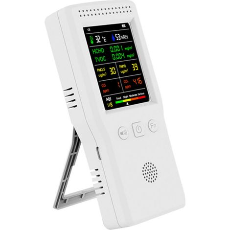Détecteur de qualité de l'air portable portable 9 en 1 Température Humidité PM2,5 PM10 HCHO TVOC CO CO2 AQI Détecteur de qualité de l'air multifonctionnel Écran couleur LCD avec rétroéclairage (1/5)