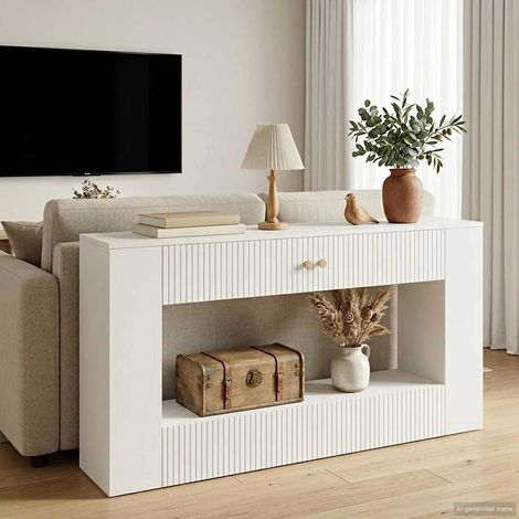 vidaXL Tavolo consolle Rigato Bianco Lucido 155 x 29 x 74 cm
