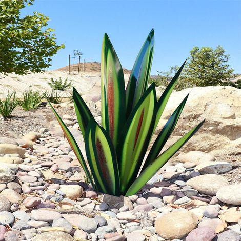 Sculpture Métallique Agave - Décoration Extérieure Jardin Cour - Style Rustique Sans Socle - Hauteur 27 cm - 9 Feuilles - 1 Pièce (1/5)
