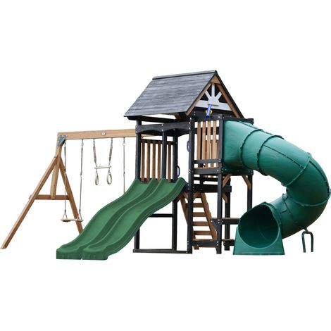Axi Cody Aire De Jeux En Bois, 2 Balançoires, Toboggan Tubulaire Et Double Toboggan Vert Maisonnette Xxl Pour Enfants Avec Structure D'Escalade Et Trapèze Pour Le Jardin
