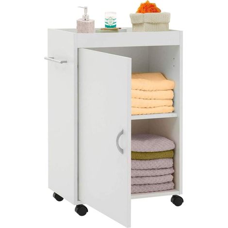 Carrello Bagno Cucina Multiuso Mobiletto Salvaspazio Legno MDF Bianco 4 Ruote (1/5)