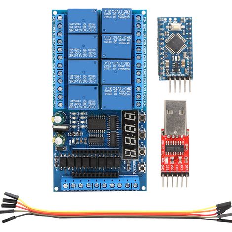 Module relais PLC Pro Mini 8 canaux 12 V CC avec temporisateur et interrupteur pour Arduino (carte relais PLC Pro Mini 8 canaux, câble de téléchargement Pro Mini)