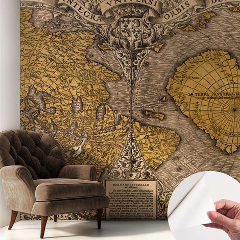 Fototapete Selbstklebend - trendige Wanddeko - Schlafzimmer - Wohnzimmer Historische Kartografie 250x250 cm (1/5)