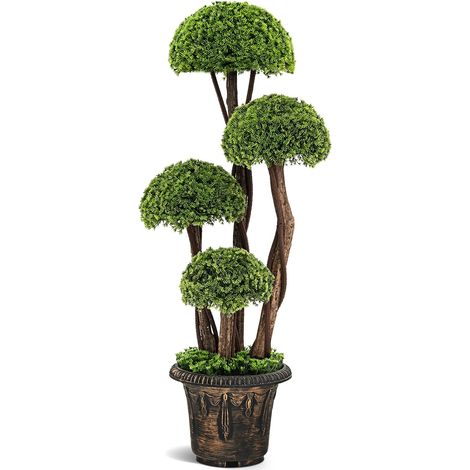 COSTWAY Árbol Topiario de Cedro Artificial de 90 cm, Planta Topiaria Falsa de Ciprés con Maceta Rellena de Cemento, Planta Decorativa de Imitación para Interior y Exterior, Hogar, Jardín