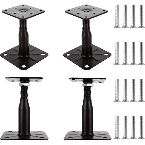 Lot de 4 Pied de Poteau Reglable 100 à 150 MM Support de Poteau Reglable Support Poteau Bois Galvanisé avec Vis 75 x 95 mm Embase Pied de Poteau Vissé pour Terrasses, Abris, Gazebos (1/5)