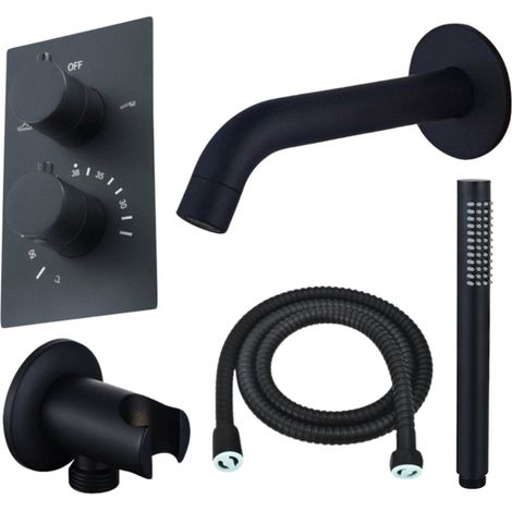 FugaFlow Eccelente Ensemble robinet de baignoire Acces - bec - 22cm raccourcissable - flexible métallique - douchette à main - corps encastré - (1/5)