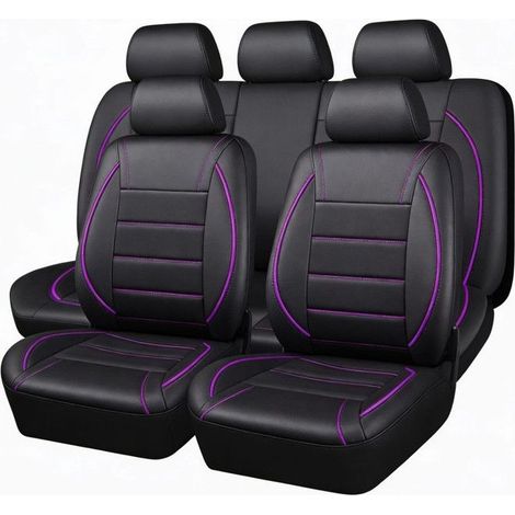 Housses de Siège Auto en Cuir PU, Lot de 9 Ensemble Universel Complet, Protection Intérieur Voiture SUV Camion,Voilet